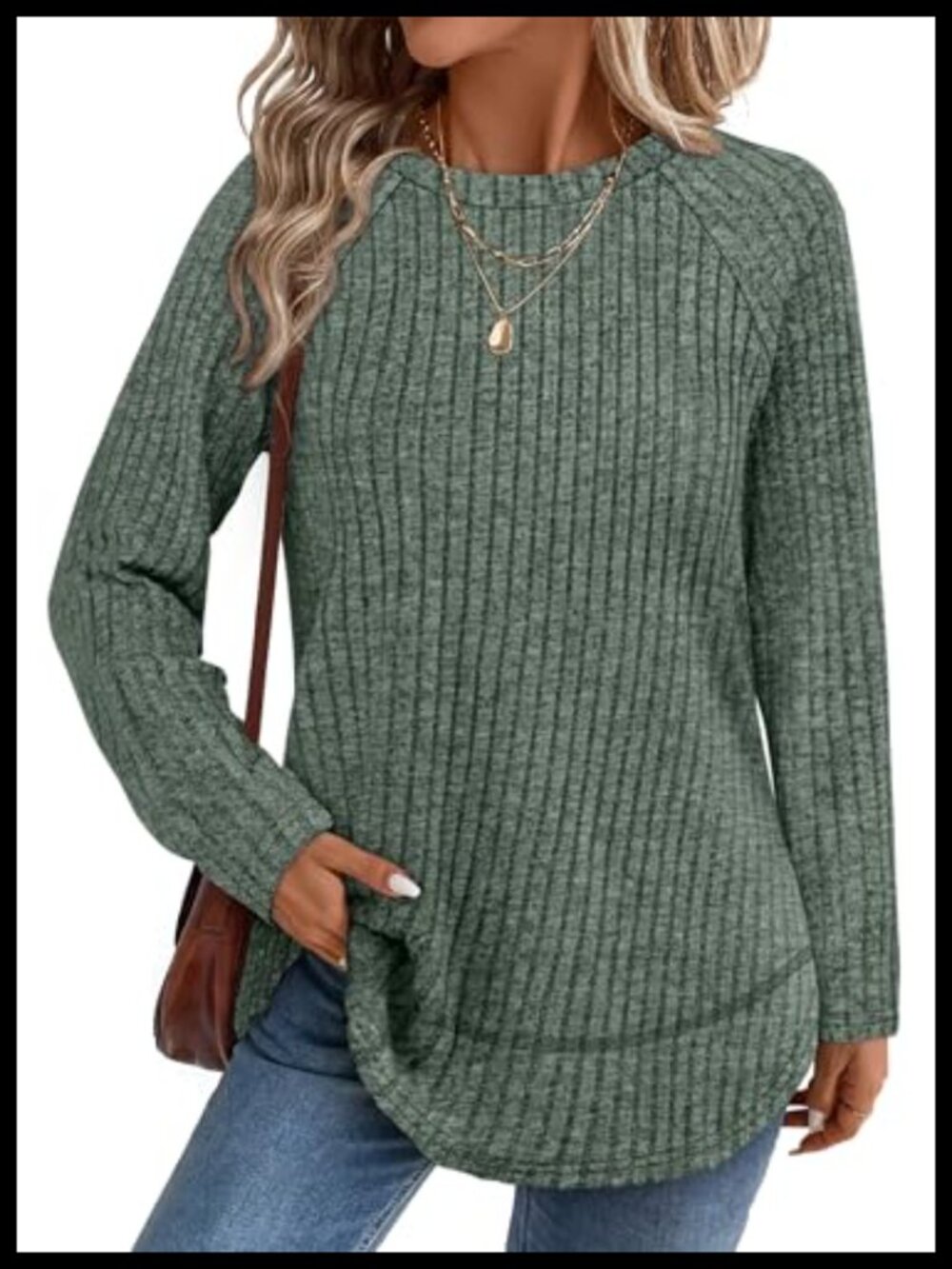 WIHOLL Women's Long Sleeve Tunic Top Lightweight Ribbed Fall Sweater